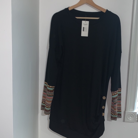 Casual Loose Crewneck Long Sleeve Tunic Patchwork - Picture 8 of 9